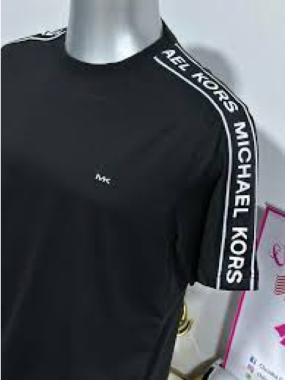 Michael Kors Men’s Black Logo-Trim Crew Neck T-Shirt